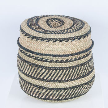 Milulu Grass Lidded Black And Natural Storage Basket, 6 of 8
