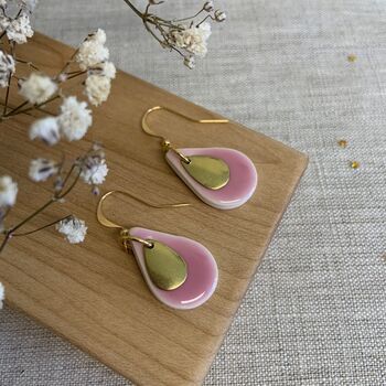 Bright Pink Ceramic Teardrop Earrings Gold Plated, 6 of 6
