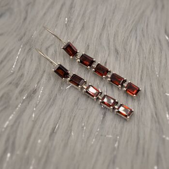 Red Garnet Drop Silver Earrings, 2 of 9