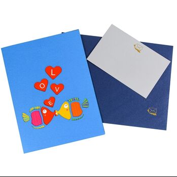 3D Pop Up Valentines Card Kissing Fish, 3 of 4
