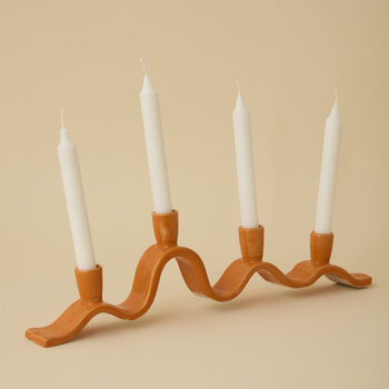 Handmade Orange Wavy Ceramic Candelabra For Four Candles, 2 of 9