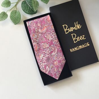 Liberty Tie In Light Pink Strawberry Thief Birds Motif, 5 of 9