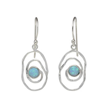 Molten Sterling Silver Spiral Blue Opal Drop Earrings, 3 of 7