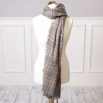 Beige And Grey Unisex Check Scarf, 7 of 8