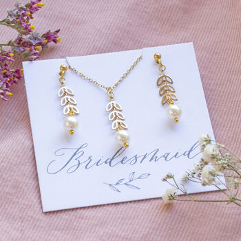 Pearl Leaf Chain Bridesmaids Jewellery Gift Set, 2 of 9