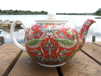 Two Cup Teapot In Red Strawberry Thief Design, 6 of 12