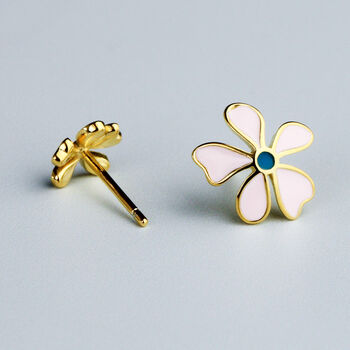 Sterling Silver Asymmetrical Colourful Flower Stud Earrings, 2 of 6