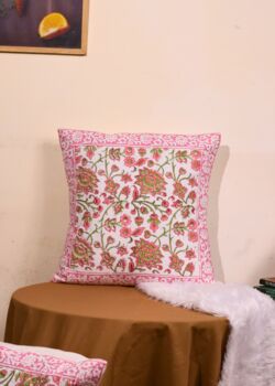 Pink Coneflower Block Printed Cushion Cover Set Of Two, 2 of 3