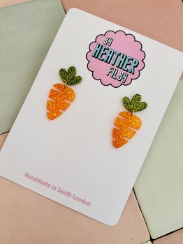 Carrot Glitter Resin Dangle Earrings / Gift For Gardeners / Plant Lover Gift / Vegetable Lovers Or Foodie Gift / Funny Gift For Vegans, 3 of 5
