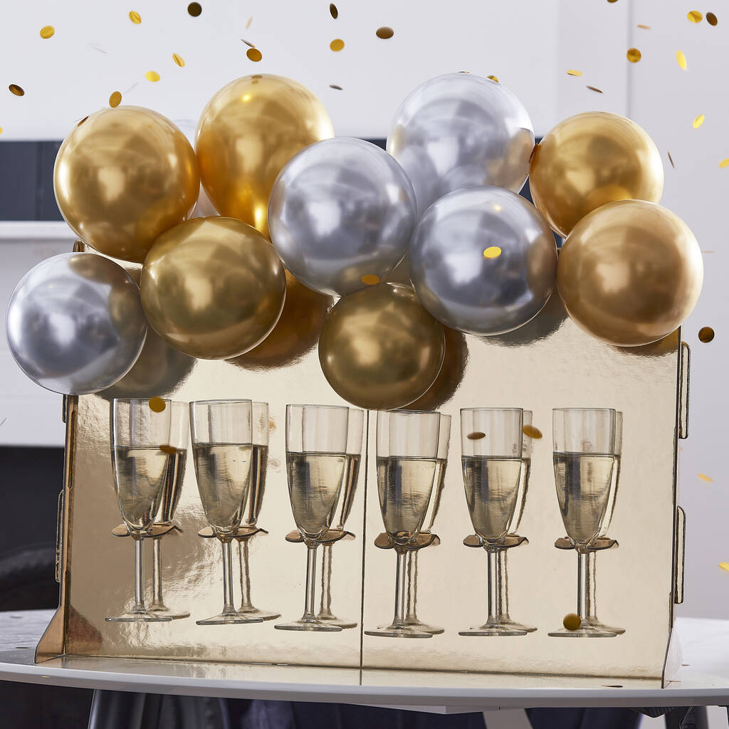 Gold Drinks Stand With Chrome Balloons, 1 of 3