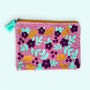Embroidered Velvet Make Up Bag | Everyday Pouch | Lilac And Mint Garden Floral, thumbnail 1 of 4