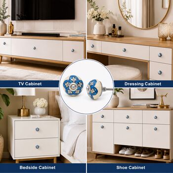 Blue Floral Round Shaped Ceramic Cabinet Knob, 7 of 8
