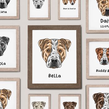 Staffie Dog Face Portrait Flower Print With Name, 6 of 9