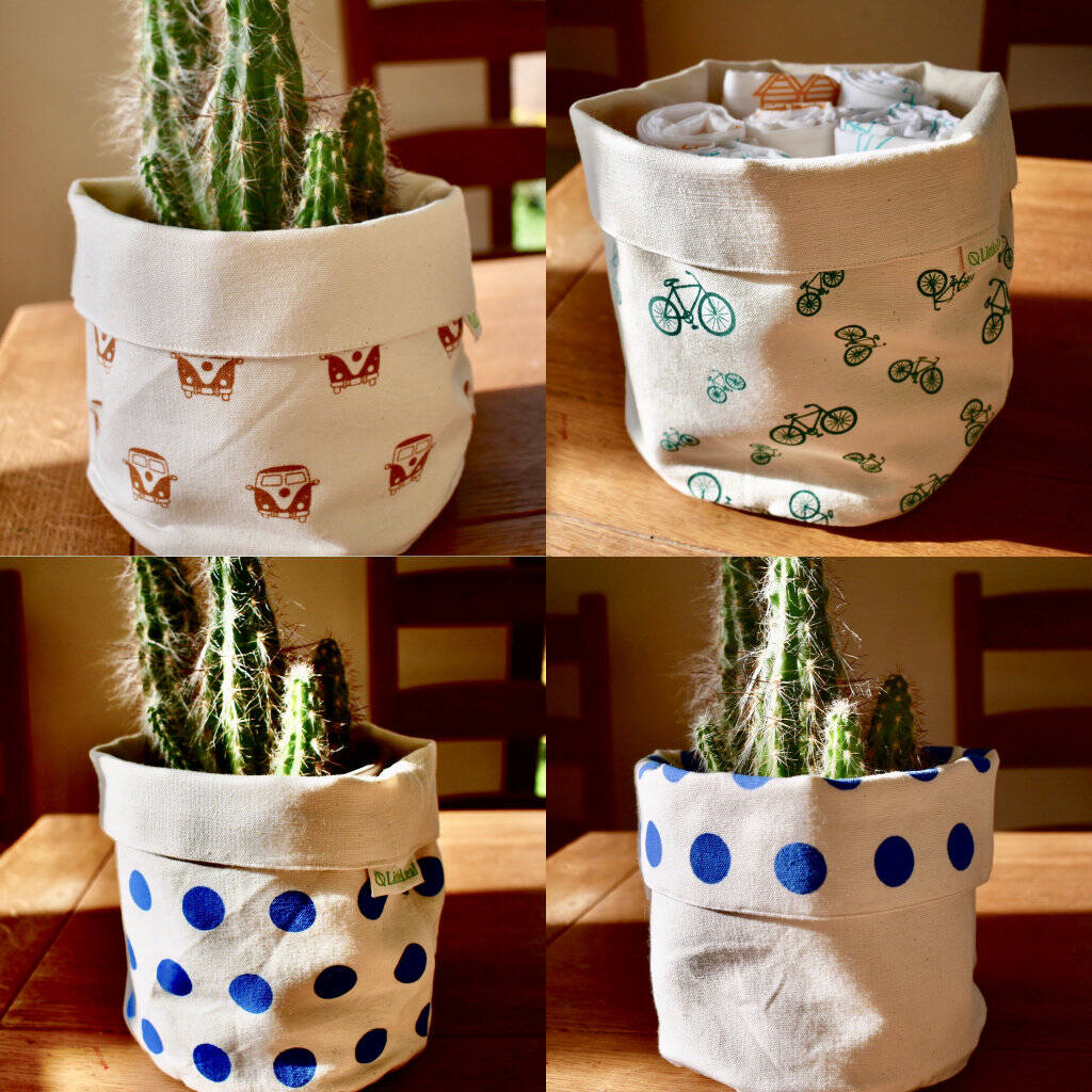Patterned Organic Fabric Storage Pot By LittleLeaf Organic