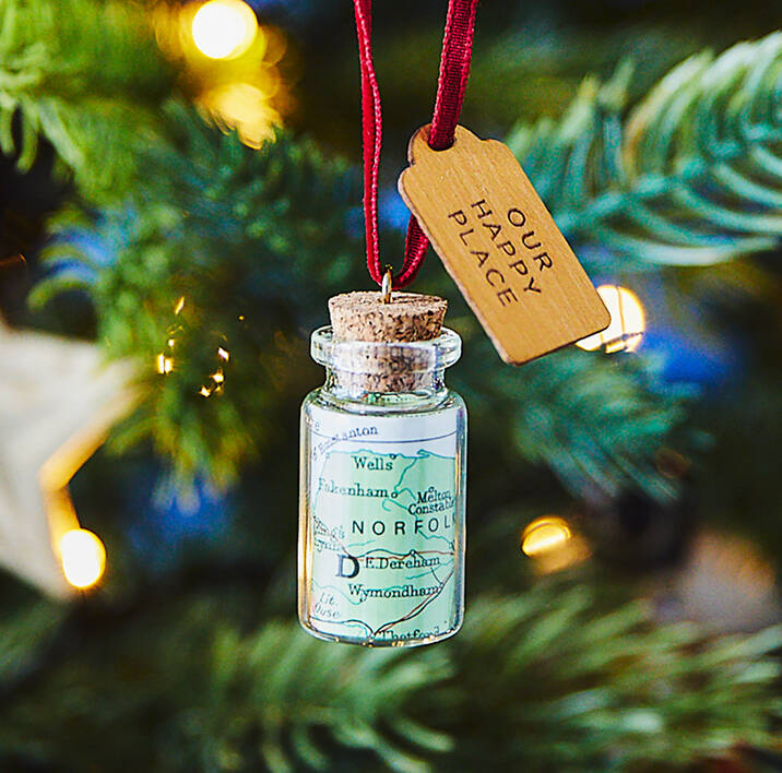 Personalised Map Hanging Bottle Christmas Bauble, 1 of 5