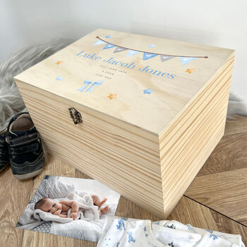 Personalised Blue Garland New Baby Keepsake Box, 4 of 8