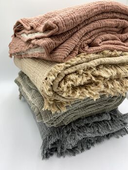 Izmir Flannel Luxury King Size Blanket Oyster Grey And Oatmeal, 10 of 12