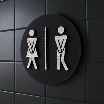 Funny Unisex Toilet Door Black Sign With Raised Design, 3 of 6