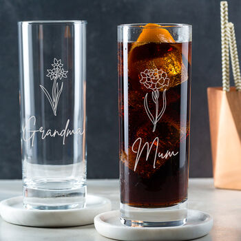 Personalised Birth Flower Glass Birthday Gift For Wife Mum, 4 of 7