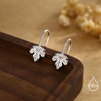 Dainty Maple Leaf Drop Hook Earrings In Sterling Silver, 5 of 11