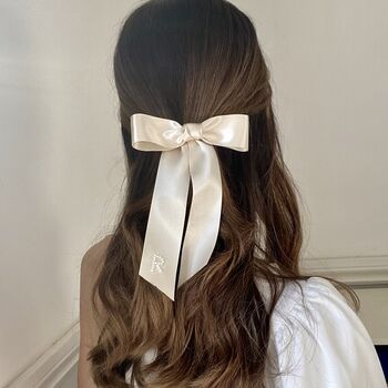 Satin Bow Barrette In Ivory Pearl, 3 of 4