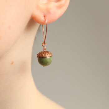 Olive Green Acorn Earrings, 3 of 5