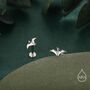 Extra Tiny Pterosaurs Flying Dinosaur Internally Threaded Flat Back Earrings In Sterling Silver, thumbnail 3 of 10