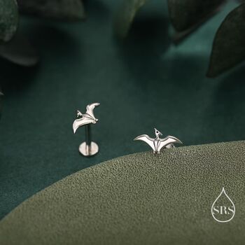 Extra Tiny Pterosaurs Flying Dinosaur Internally Threaded Flat Back Earrings In Sterling Silver, 3 of 10