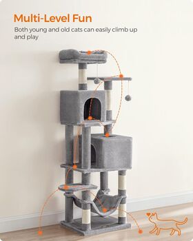 Cat Tree 155 Cm Plush Multi Level Cat Condo Light Grey, 3 of 7