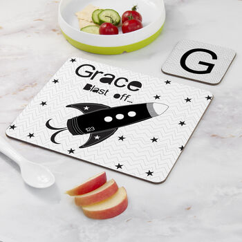 Personalised Kid's Space Rocket Placemat Set, 2 of 3