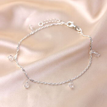 Sterling Silver Crystal Bead Drop Dangle Anklet, 2 of 4