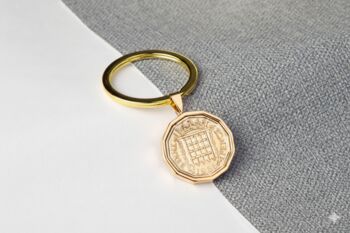 1966 60th Birthday Brass Threepence Coin Keyring, 2 of 3