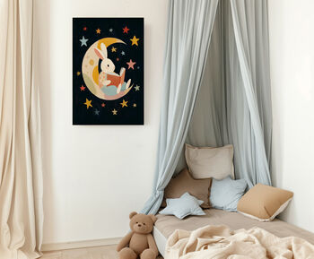 Rabbit Reading Moon Nursery Art Print, 2 of 4