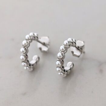 Pearl Hoop Earrings, Silver, 2 of 7