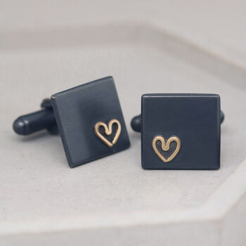 Personalised Wedding Cufflinks. Black 9ct Gold Heart, 5 of 11