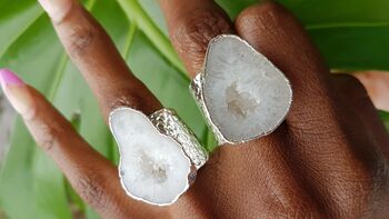 White ‘Mega’ Crystal Gemstone Silver Statement Ring, 2 of 5