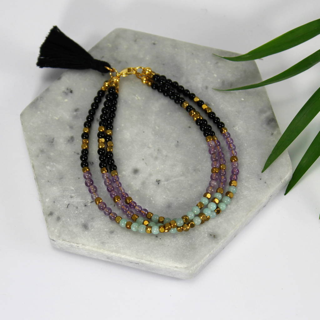 Semi Precious Stone Bracelet With Tassel