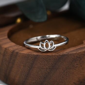 Sterling Silver Tiny Lotus Flower Ring, 3 of 8
