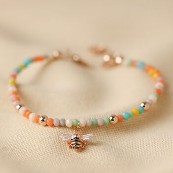 Colourful Beaded Bee Bracelet In Rose Gold Plating, 2 of 2