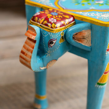 Sky Blue Hand Painted Elephant Side Table, 2 of 3