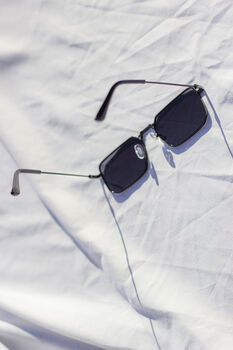 Black Nose Bridge Angular Rectangle Aviator Sunglasses, 2 of 7
