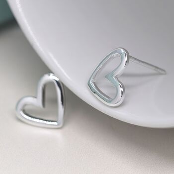 Sterling Silver Open Heart Stud Earrings, 3 of 8