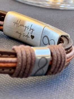 Antique Brown And Vintage Grey Leather Urn Bracelet For Ashes, 5 of 12