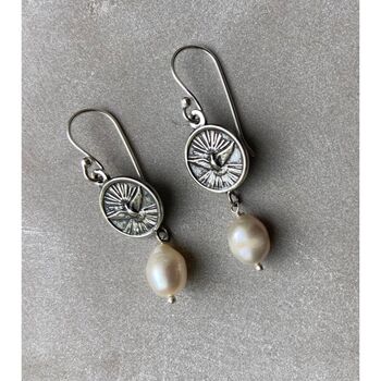 Dove And Pearl Pearl Drop Earrings, 2 of 3