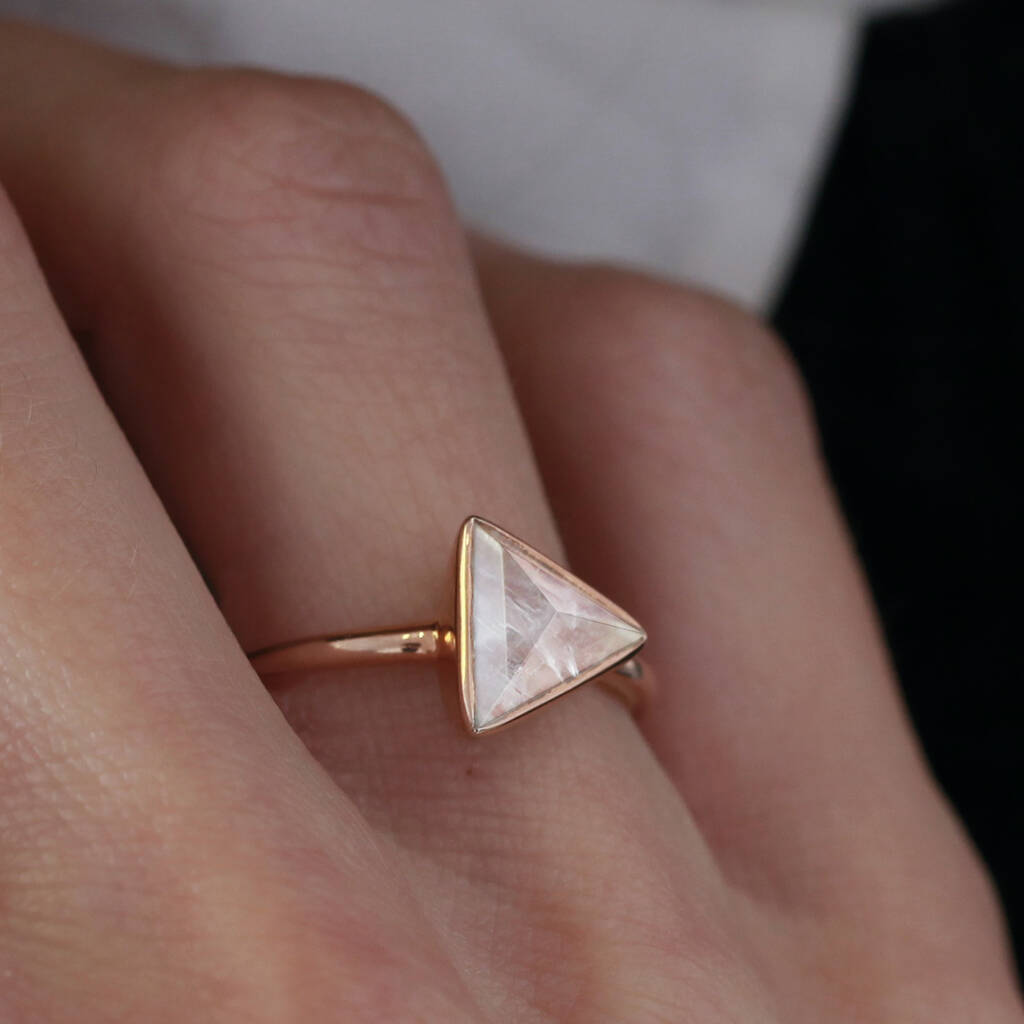 18ct Rose Gold Plated Triangle Moonstone Ring, 1 of 5