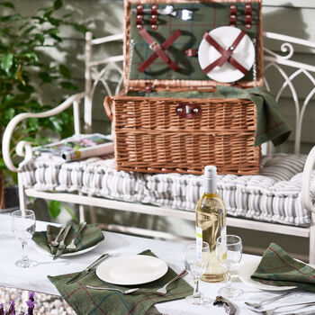 Four Person Green Tweed Chest Picnic Hamper, 6 of 6