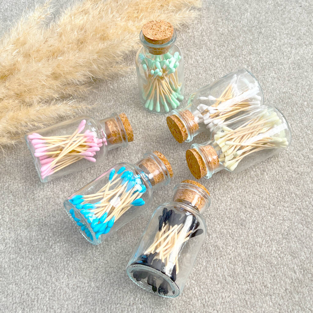 Colourful Cotton Buds In Glass Jar With Cork Lid, 1 of 10