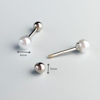 Sterling Silver Pearl Screw Back Stud Earrings, 3 of 6