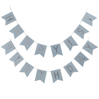 Pastel Blue And Silver 'Happy 1st Birthday' Bunting, 2 of 3