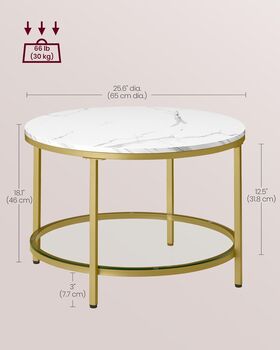 Coffee Table Marble Round Tempered Glass Storage Shelf, 7 of 12